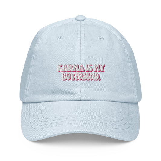 Taylor Swift "Karma is my boyfriend." Pastel embroidered baseball hat