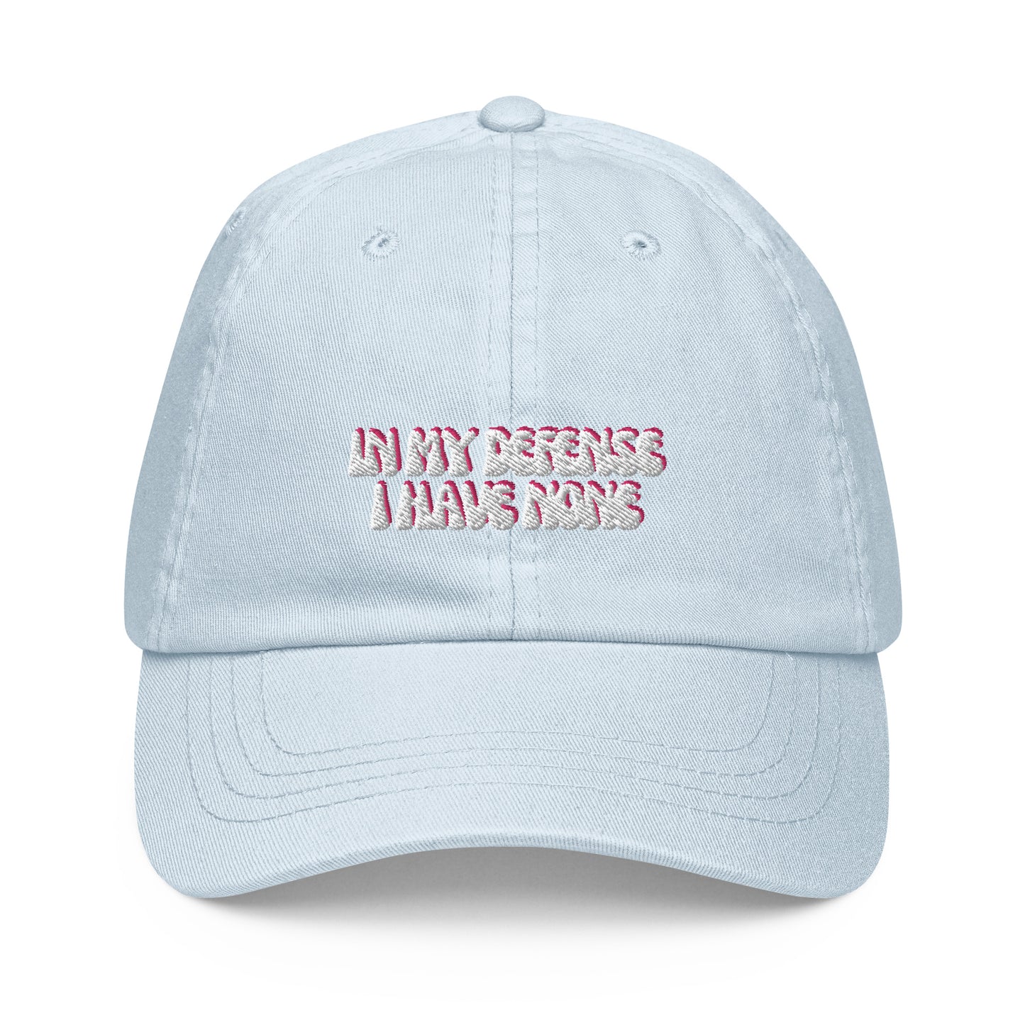 Taylor Swift "In my defense I have none" embroidered Pastel baseball hat