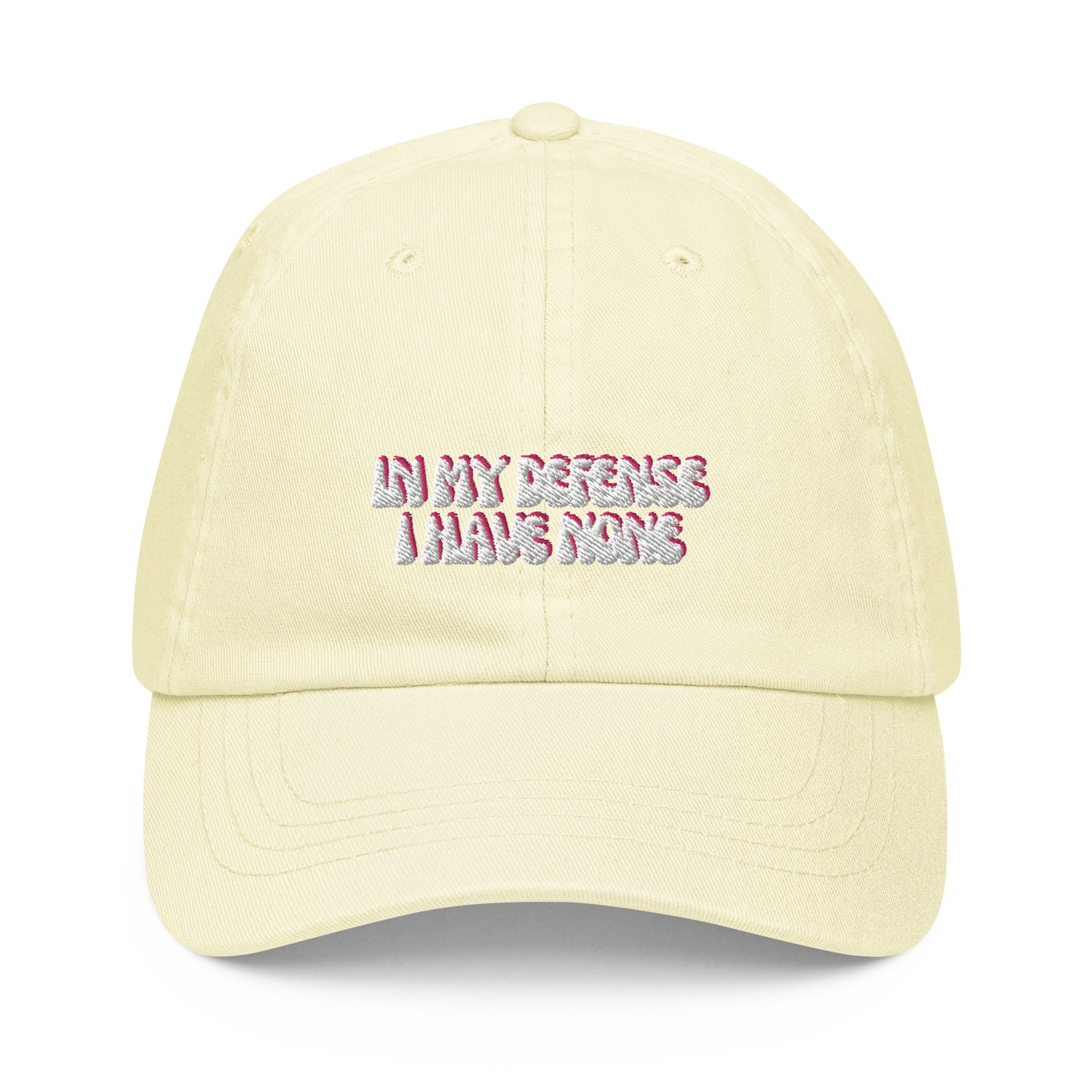 Taylor Swift "In my defense I have none" embroidered Pastel baseball hat