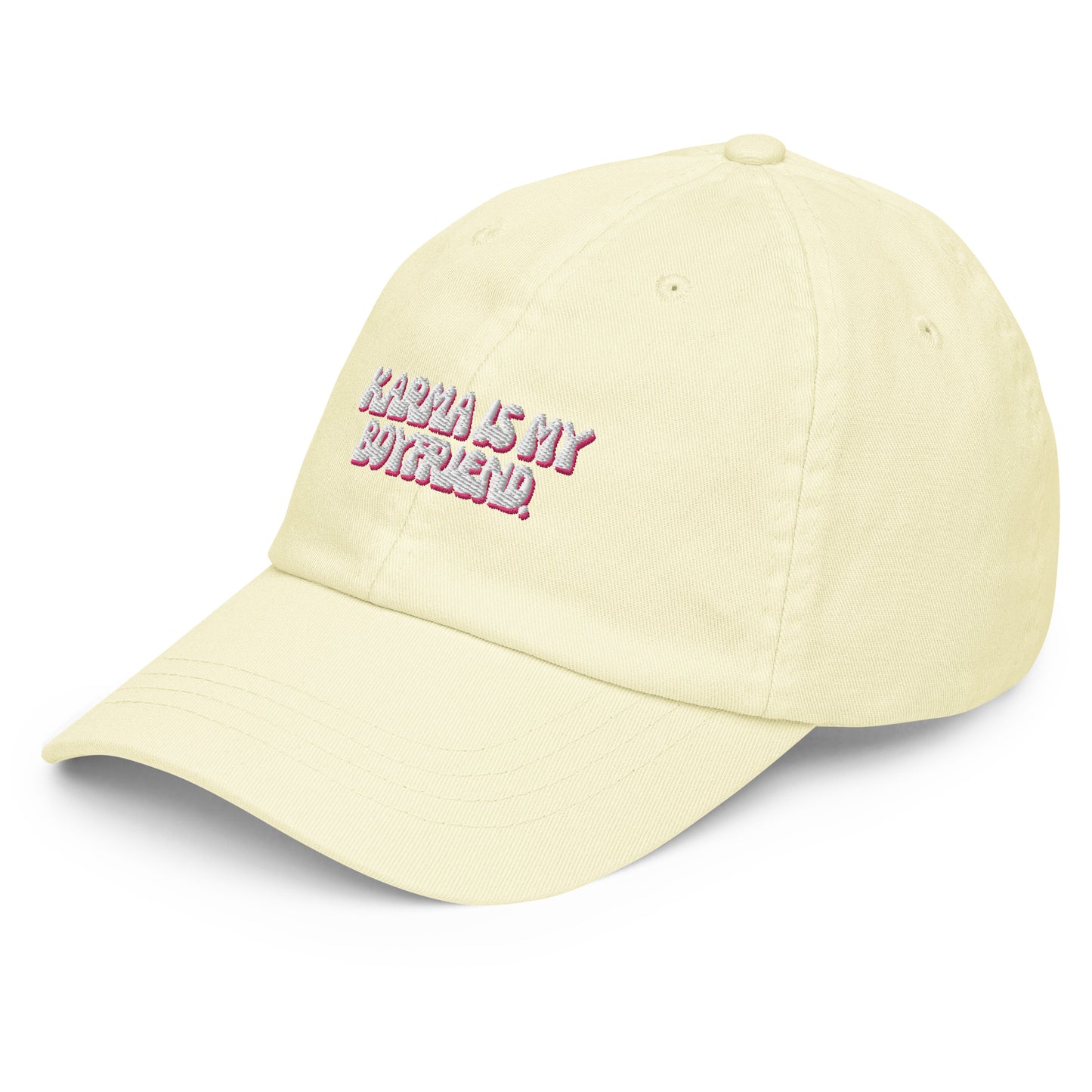 Taylor Swift "Karma is my boyfriend." Pastel embroidered baseball hat