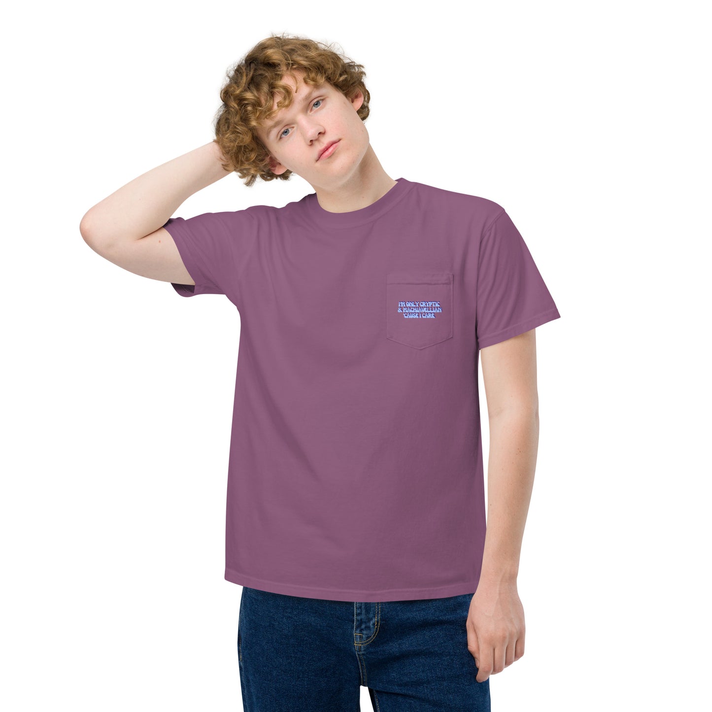 Taylor Swift "I'm only cryptic & Machiavellian 'cause I care" Unisex garment-dyed pocket t-shirt