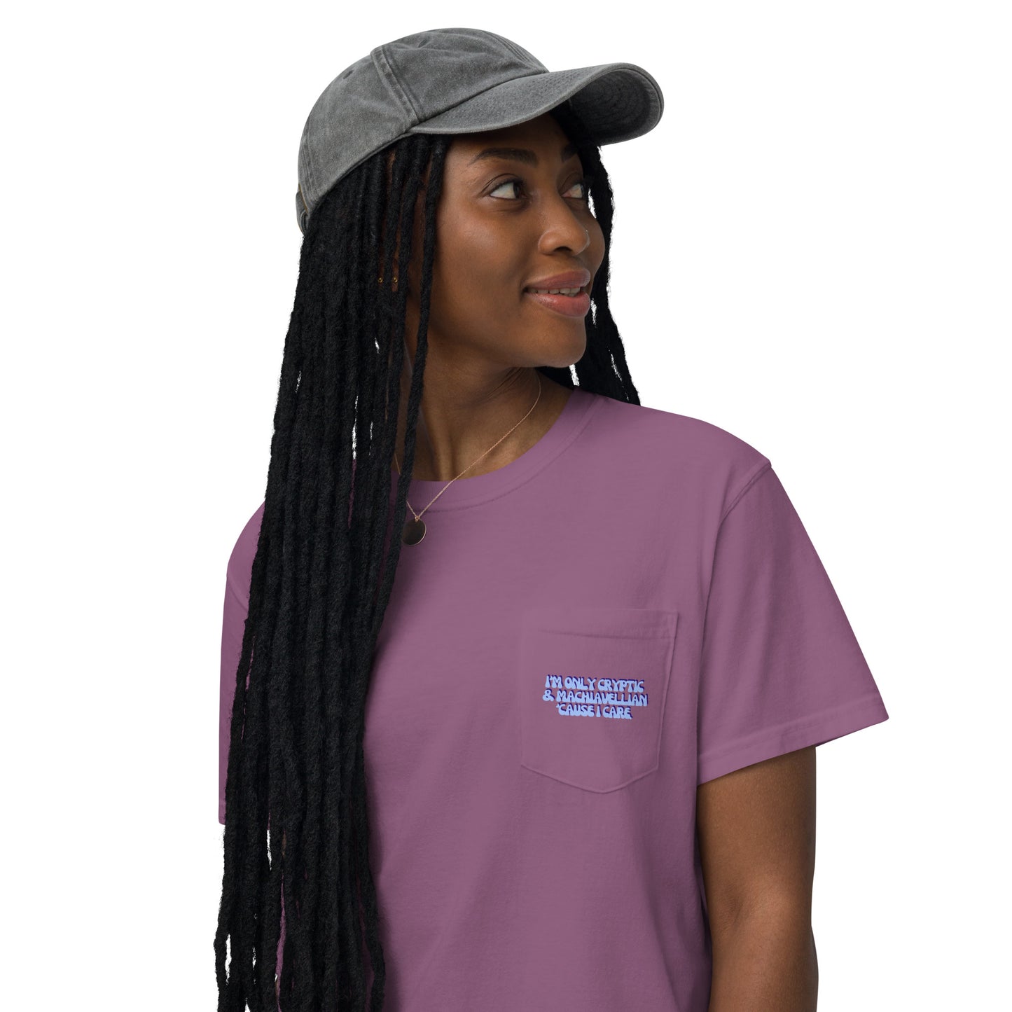 Taylor Swift "I'm only cryptic & Machiavellian 'cause I care" Unisex garment-dyed pocket t-shirt